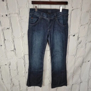 Hudson‎ Womens Signature Dark Wash Button Flap Pocket Boot Cut Denim Blue Jeans
